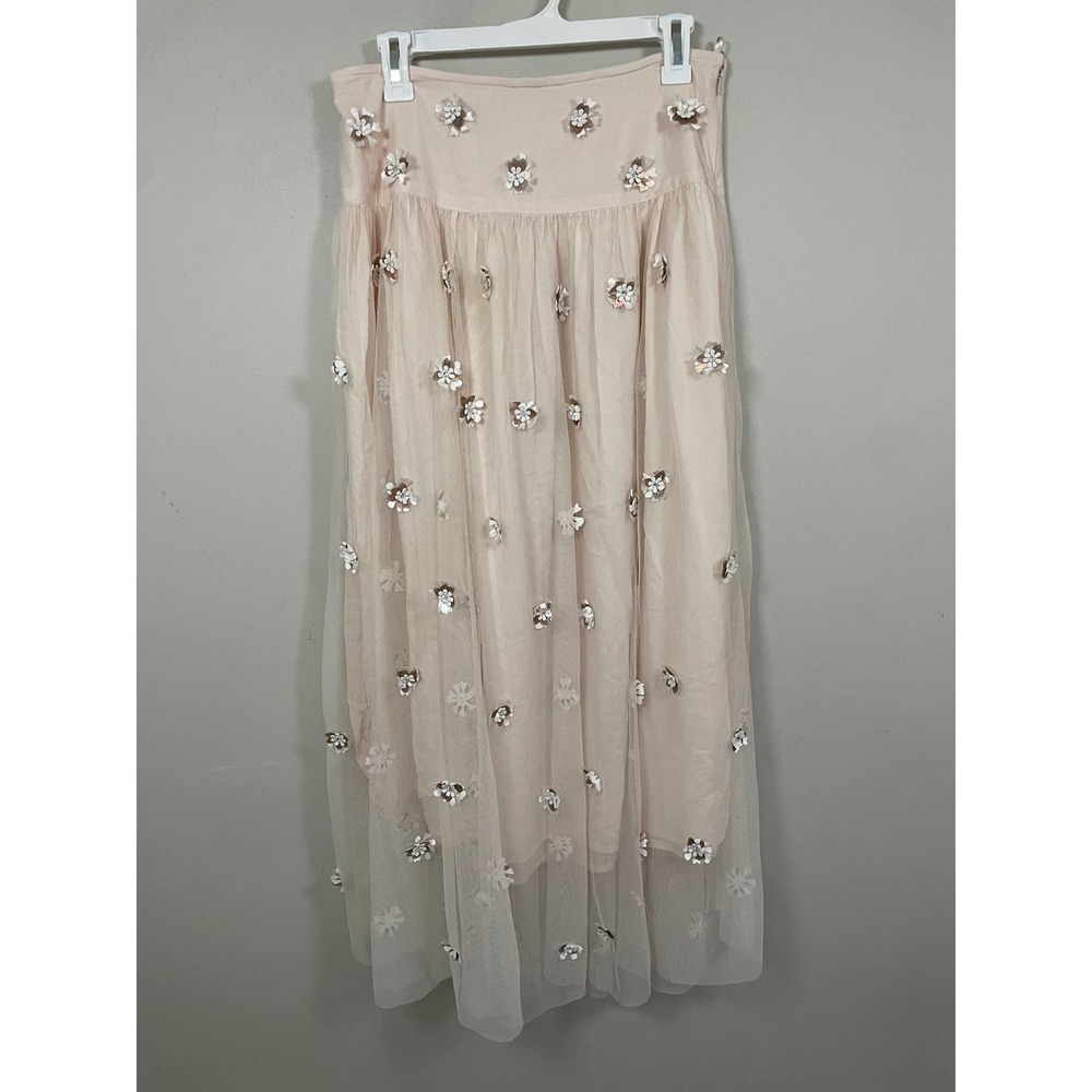 By Anthropologie Billie Textured Tulle Skirt with Flower Appliques Size 4 - Picture 2 of 12